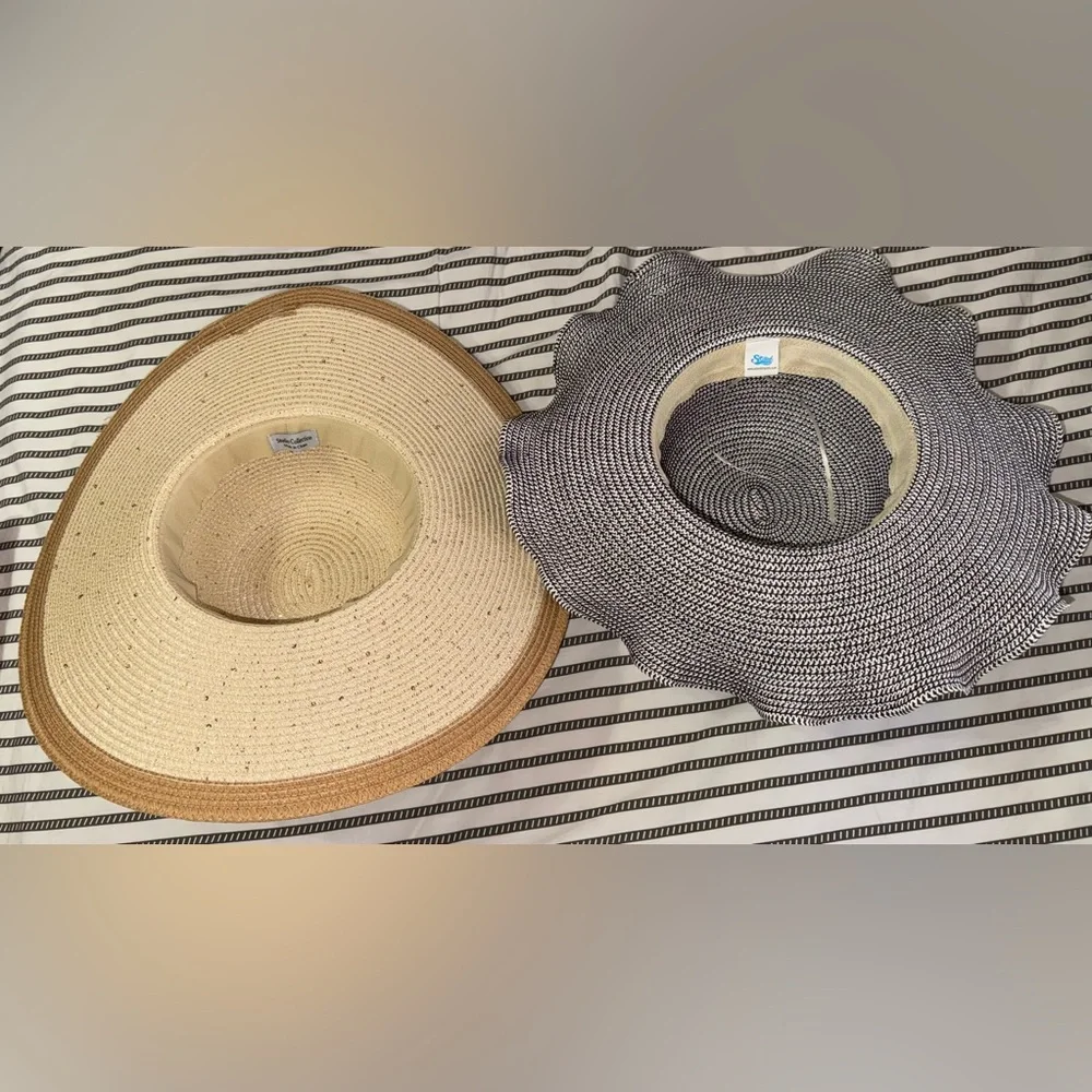 Lot of 2 Women’s Wide Brim Straw Sun Hats Chin Strap Beach Summer;NWT/New no tag - Picture 2 of 6